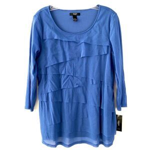 🆕 Alfani Waterfall Mesh Top Tiered Scoop Neck Tee Periwinkle Blue